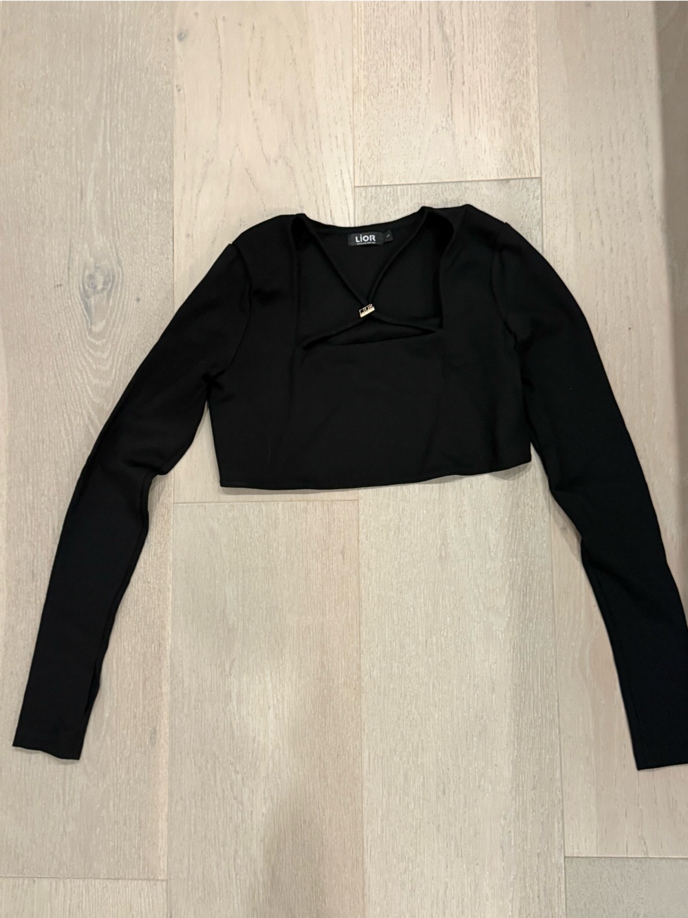 LiOR Black Long-Sleeve Crop Top with Front Keyhole
